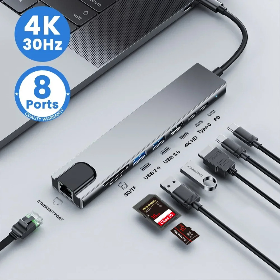 Usb Hub Type C - 8-in-1 Typ-C Dockingstation mit 4K HDMI,